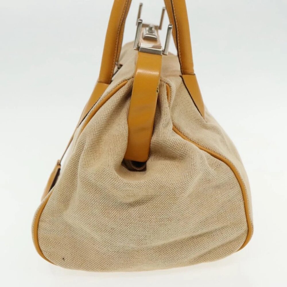 PRADA Hand Bag Canvas Beige Silver Auth 94761 - Picture 4 of 15